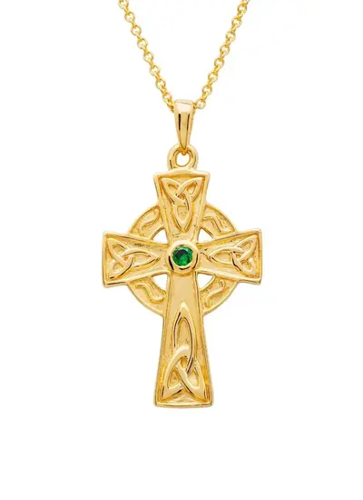 14 carat gold vermeil Celtic Cross Pendant with Green Cubic Zirconia